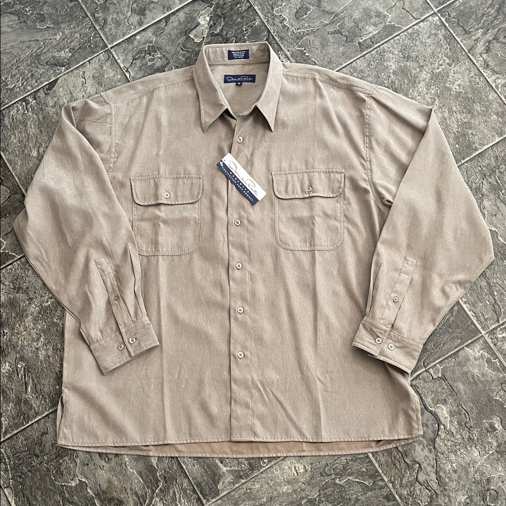 ⭐️NWT OSCAR DE LA RENTA Mens Stone Button-up Shirt Coastal Business Casual Soft